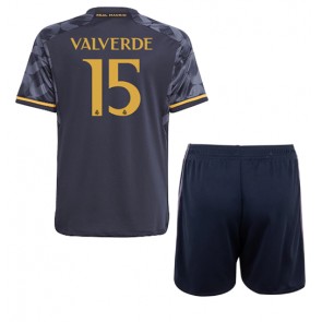 Real Madrid Federico Valverde #15 Gostujuci Dres za Dječji 2023-24 Kratak Rukavima (+ kratke hlače)